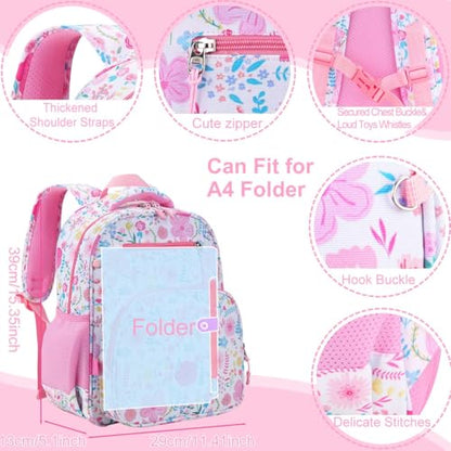 RHCPFOVR Kids Backpack for Girls - Girls Backpack 3-8 Ages Butterfly for Kids 15 Inch School Bookbag for Kindergarten Elementary School Bookbag for Girl 1st 2nd Grade - style: Pink Garden