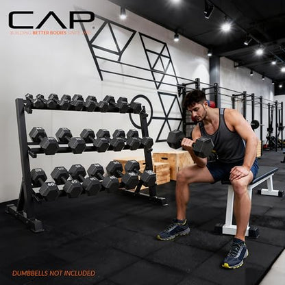 CAP 2-Tier & 3-Tier Dumbbell Rack for Home Gym, Heavy-Duty Steel Weight Storage Rack for Hex Dumbbells, Holds 5-35lb 5-50lb 5-75lb Dumbbell Pairs, Multiple Sizes & Capacities - style: 3-Tier for 5-50LB