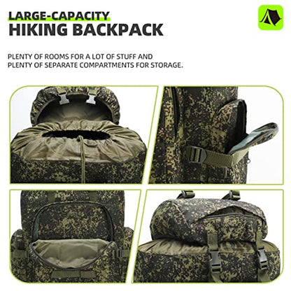 King'sGuard 100L Camping Hiking Backpack Molle Rucksack Military Camping Backpacking Daypack - color: Russian Camo