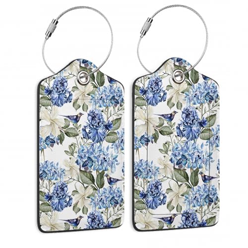 Hibiscus Flowers Luggage Tag,Bird Watercolor Luggage Tags of Set 2 Leather Identifiers Privacy Cover with Stainless Steel Loop for Women Men Travel Bag Suitcase - color: Hibiscus Flowers Bird Watercolor