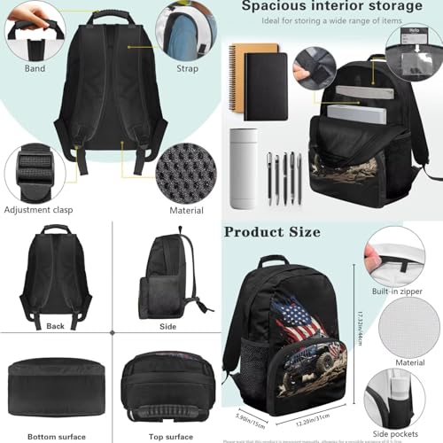 3PCS Backpack USA Flag Car 3 In 1 Bookbag Set with Lunch Box Pencil Case 17 Inch Travel Laptop Daypacks for Middle High School Students - color: Usa Flag Car