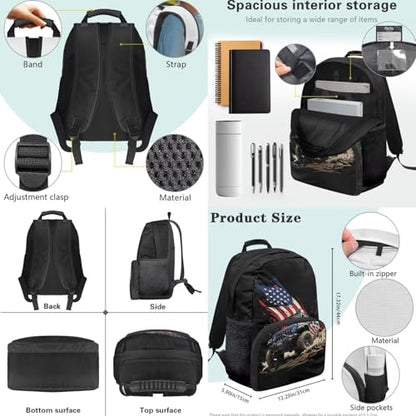 3PCS Backpack USA Flag Car 3 In 1 Bookbag Set with Lunch Box Pencil Case 17 Inch Travel Laptop Daypacks for Middle High School Students - color: Usa Flag Car