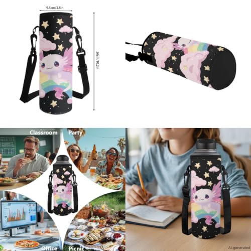 ZDCUSTOM Pink Axolotl Backpack for Kids for School 6-8 Girls Cute Elementary Student Book Bag with Lunch Box, Pencil Case, Water Bottle Cover, Keychain, Girls Preschool Back Pack 5PCS - color: Rainbow Axolotl