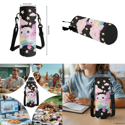 ZDCUSTOM Pink Axolotl Backpack for Kids for School 6-8 Girls Cute Elementary Student Book Bag with Lunch Box, Pencil Case, Water Bottle Cover, Keychain, Girls Preschool Back Pack 5PCS - color: Rainbow Axolotl