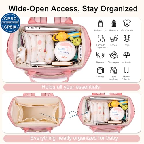 Weitars Diaper Bag Backpack Travel Diaper Backpack, Large Baby Diaper Bag with Changing Pad Baby Bag for Boys Girls, Insulated Pockets, Waterproof Baby Backpack for Mom & Maternity (Pink) - color: Pink