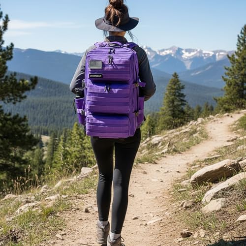 Military Tactical Backpack 55L for Men & Women Bug Out Bag Assault pack Molle Daypack Hiking Trekking Rucksack (Purple) - color: Purple
