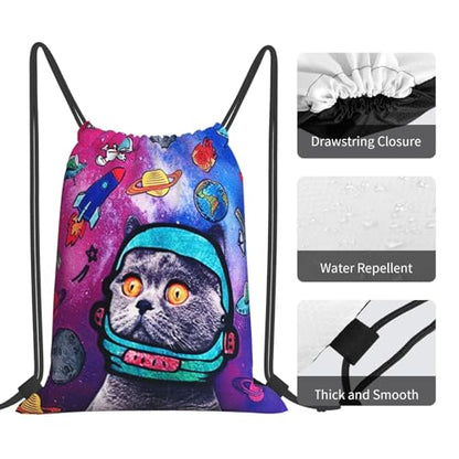 Astronaut Cat Drawstring Backpack Gym String Bag Drawstring Sackpack Sport For Womens Mens - style: Astronaut Cat Drawstring Backpack Gym String Bag