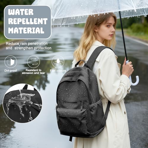 VECAVE School Backpack Black College High School Bags backpack for Boys Girls Teens Waterproof Bookbag Casual Lightweight Travel Rucksack Daypack Backpacks for Men Women