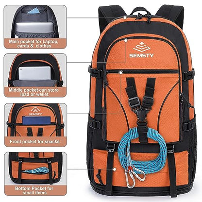 40L/50L Expandable Hiking Backpack for Men and Women, Travel Camping Backpack Flight Approved - color: 40l+10l Orange