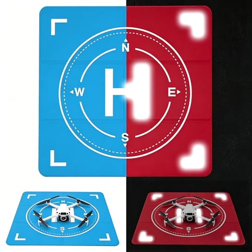 Nighttime Reflective Drone Landing Pad, Fast-Fold Double Sided Waterproof & Weighted Portable for DJI Mavic 4 Pro/Air 3S/Mini 5 Pro/Neo/Flip/Avata 2/Mini 4K/Mavic 3 Pro, Outdoor Flying, Accessories (Sky Blue-Red, 26-inch square) - color: Sky Blue-Red, siz