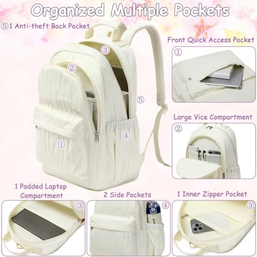 Meisohua School Backpack for Girls Large Capacity Bookbag for Kids Teens School Bags for Primary Middle School College Daypack with Anti Theft Back Pocket - color: Cloth Stripe Beige