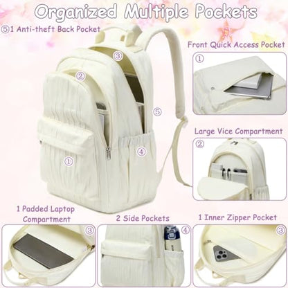 Meisohua School Backpack for Girls Large Capacity Bookbag for Kids Teens School Bags for Primary Middle School College Daypack with Anti Theft Back Pocket - color: Cloth Stripe Beige