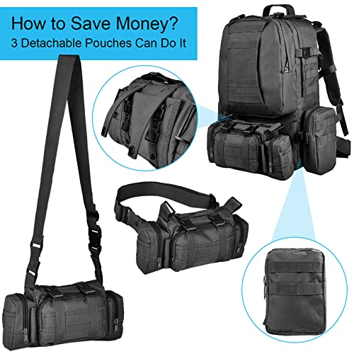 CVLIFE Tactical Backpack Military Army Rucksack 60L Large Assault Pack Detachable Molle Bag - color: 02-black