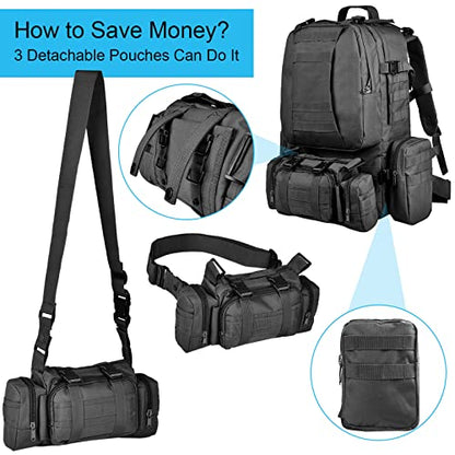 CVLIFE Tactical Backpack Military Army Rucksack 60L Large Assault Pack Detachable Molle Bag - color: 02-black
