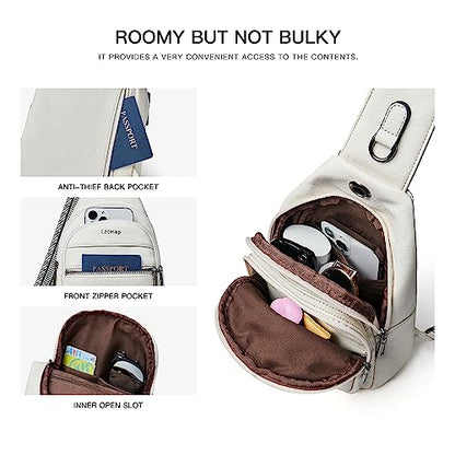 LATMAP 7L Sling Bag For Women Faux Leather Anti Theft Small Casual Daypack Backpack Fanny Pack Crossbody Chest Bags Purse Waterproof Beige - color: Beige 2