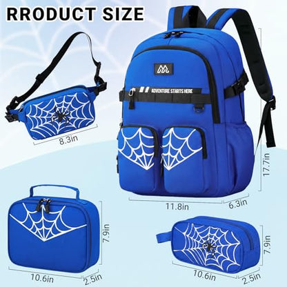 Kids Backpack for Boys - 4Pcs Boys Backpack with Lunch Box Set for Kids Teens Elementary Middle School, 18″ Large Capacity Students Bookbag, Perfect for Travel and School - color: Blue-backpack-set