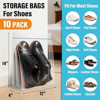 Waterproof Shoe Bags for Travel Packing Storage, Smellproof Travel Essentials Bag for Men and Women, Clear (10-pack) - size: 10-pack