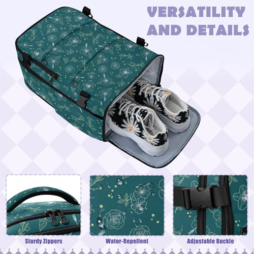 Travel Backpack with Shoe Compartment, 20L Large Capacity Laptop Backpack for Men Women, Teal Hibiscus Daypack for Traveling Hiking Carry On