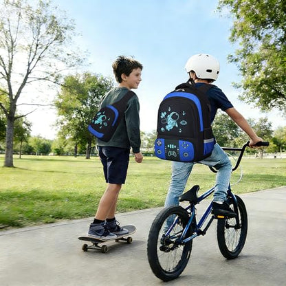 Bevalsa Backpack for School Boys, Cool Luminous Gamer Boys Schoolbag with Sling Bag,Lunch Box & Pencil Case for Kids Children Teens Elementary Middle School(Blue Astronaut Backpack with Shoulder Bag) - color: Blue Astronaut, style: Backpack With Shoulder