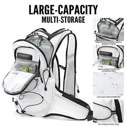 IX INOXTO Hydration Pack Backpack, Lightweight Water Backpack with 2L Hydration Bladder Daypack for Men Women,Running Hydration Vest for Trail Running Hiking Cycling Race Climbing - color: White