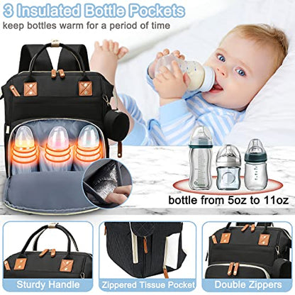 SHITIESHOU Diaper Bag Backpack Baby Bag, Baby Girl Boy Diaper Bag for Dad Mom with Pad, 16 Pockets, Pacifier Case, Large Diaper Bags Unisex for Travel (Black) - color: Black