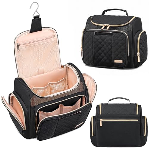 Tealari Large Toiletry Bag for Women Men,Bathroom Bag,Water Resistant Shower Bag,Makeup Bag,Portable Shower Caddy for College Dorm,Hanging Travel Toiletry Bag with Transparent Waterproof Phone Pocket - color: Black-1