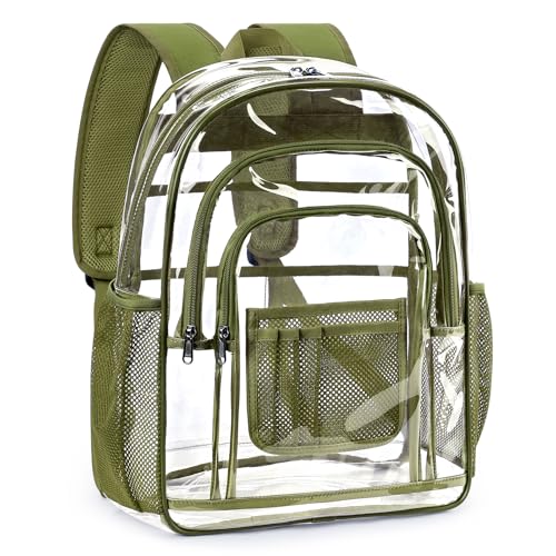 ZORFIN Clear Backpack Heavy Duty for School & Work – 17in Transparent PVC Bag with Large Capacity & Reinforced Straps – See Through Bookbag for Men, Women, Boys & Girls, Workplace Security - Green - color: Green, size: Medium