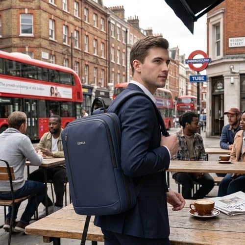 Tzowla Business Commute Laptop Backpack Fit 17.3 Inch Laptop,Slim & Expandable Waterproof Work Backpacks with Luggage Strap,Travel Lightweight Bag Gift for Men Women(Blue) - color: Blue