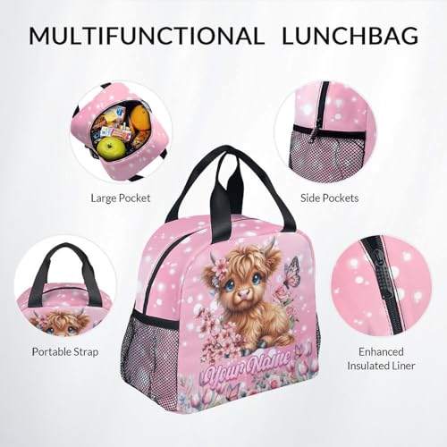 Mercuryelf Personalized Backpack for Girls Highland Cow 3PCS Kids Backpack Set with Lunch Bag & Pencil Case, 17 Inch School Bookbag for Elementary Kindergarten - color: Red