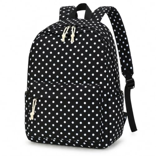 LOIDOU Girls Backpack for Kids Cute School Bookbag - color: Black Polka Dots, size: L-17"