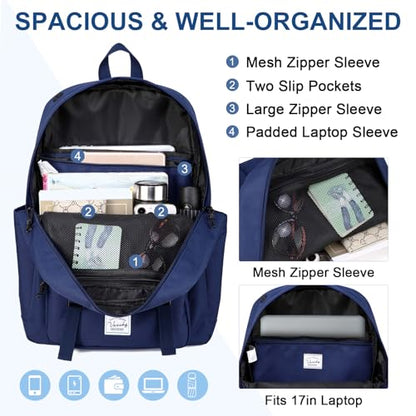 VASCHY Backpack for Men, Unisex Large Fashion Schoolbag Book bag Rucksack for High School/University/Work/Travel/Commuter Blue - color: Dark Blue