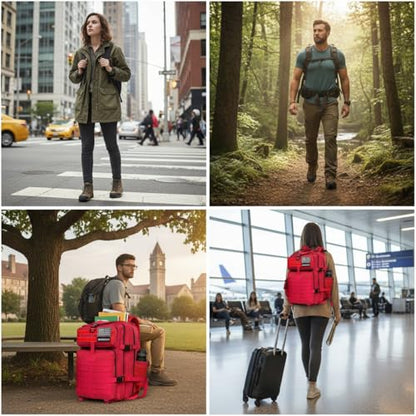 45L Military Tactical Backpack for Men & Women Bug Out Bag Assault pack Molle Daypack Hiking Trekking Rucksack (2.0 side pockets (red)) - color: 2.0 Side Pockets (Red)