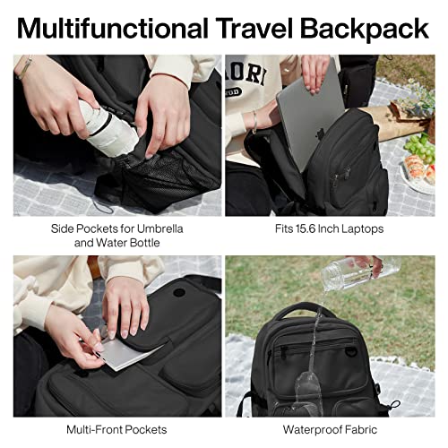 mixi Travel Laptop Backpack, Lightweight Durable School Bookbag Men Woman 15.6" Computer Bag, Water Resistant Outdoor Hiking Backpacks With Multifunction Pockets, Black - color: Black
