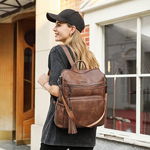 CLUCI Backpack Purse for Women Travel Backpack Large Leather Fashion Designer Lady Shoulder Bag with Tassel Brown - color: 0-0 Two-toned Brown