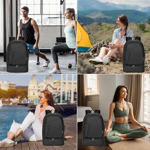 seyfocnia Large Gym Backpack for Men,Waterproof Travel Backpack With Shoe Compartment Lightweight Sports Gym Bag Casual Daypack, Black - size: 22inch