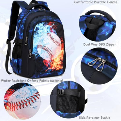 Meisohua Backpack for Boys Elementary Middle School Bags for Boy Kids Bookbags Teenager Casual Daypack Water Resistant Baseball Backpack - color: Blue Baseball Backpack