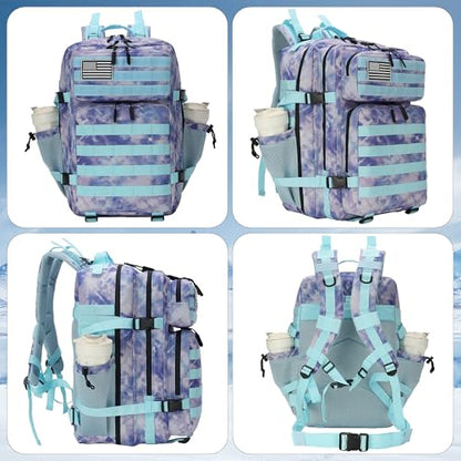Lovelinks21 45L Tactical Assault Backpack 3 day assault pack with Molle Waterproof backpack Rucksack for Tactical Backpacks (Blue Tie-Dye) - color: Blue Tie-dye