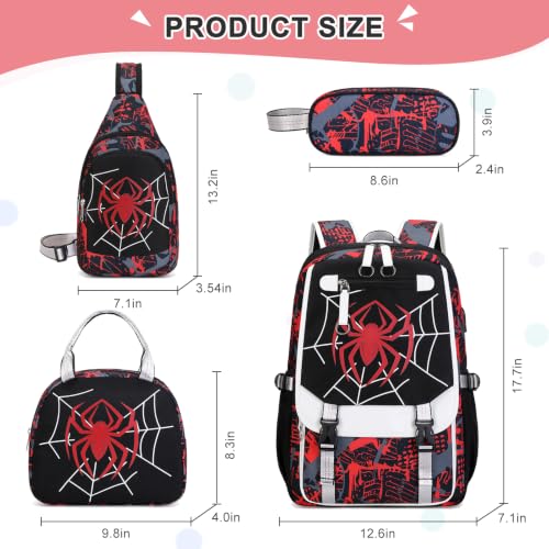 Bevalsa Backpack for Boys, Cool Luminous Boys Backpack with Sling Bag, Lunch Box & Pen Case, School Bags for Kids Children Teens Elementary Middle Schools, Bookbag Glow In The Dark (Spider) - color: Spider