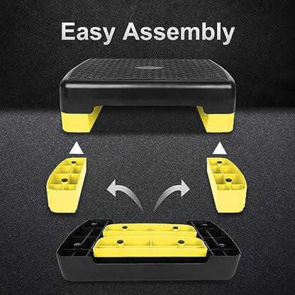 Height-Adjustable 4''-6'' Step Aerobics Platform Fitness Equipment Stepper Trainer Exercise Step Platform with 2 Riser