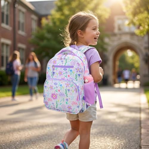 RHCPFOVR Kids Backpack for Girls - Girls Backpack 3-8 Ages Butterfly for Kids 15 Inch School Bookbag for Kindergarten Elementary School Bookbag for Girl 1st 2nd Grade - style: Purple Garden
