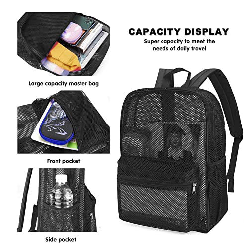 MCWTH Heavy Duty Mesh Backpack, See Through College Student Mesh Bookbag (Black) - color: Black