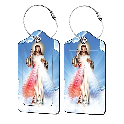Luggage Tags for Suitcase,2 Pack Jesus Standing in The Clouds Luggage Tag with Privacy Flap,Name ID Label and Metal Loop for Women Men Girls Baggage Bag Backpack Instrument - color: Jesus Standing in the Clouds