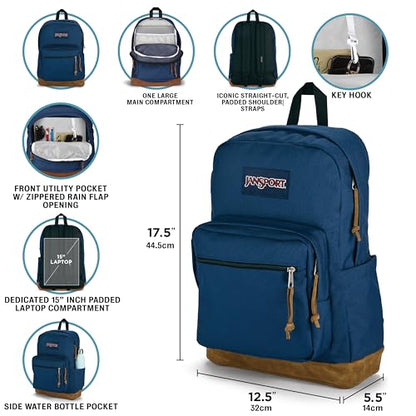 JanSport Right Pack Backpack - Durable Daypack with Padded 15" Laptop Sleeve, Spacious Main Compartment & Integrated Water Bottle Pocket - Black - color: Black