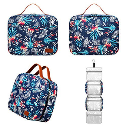 Bosidu Hanging Travel Toiletry Bag,Large Capacity Cosmetic Travel Toiletry Organizer for Women with 4 Compartments & 1 Sturdy Hook,Perfect for Travel/Daily Use/Christmas - color: Palm Leaf