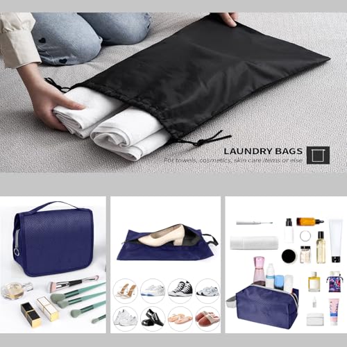 9-Set Packing Cubes with Hanging Bag | 9-Size Combination, Mesh Fabric & Reflective Stripe | Travel Luggage Organizers (Navy) - color: Navy