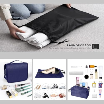 9-Set Packing Cubes with Hanging Bag | 9-Size Combination, Mesh Fabric & Reflective Stripe | Travel Luggage Organizers (Navy) - color: Navy