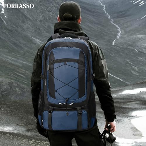 75L Hiking Backpack Trekking Rucksack Waterproof Daypack Durable Backpack for Women Men Camping Climbing Travel Outdoor Sports Navy Blue - color: Navy Blue