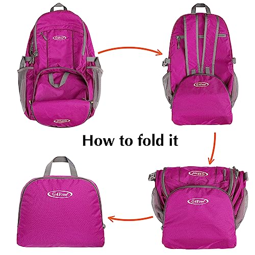 G4Free 40L Lightweight Packable Hiking Backpack, Waterproof Travel Daypack - color: Fuchsia