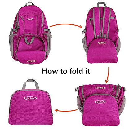 G4Free 40L Lightweight Packable Hiking Backpack, Waterproof Travel Daypack - color: Fuchsia