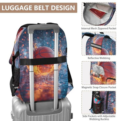 Bolaz Basketball Flame Splash Travel Backpack 14 Inch Laptop Computer Bag Sturdy School Bag College Bookbag